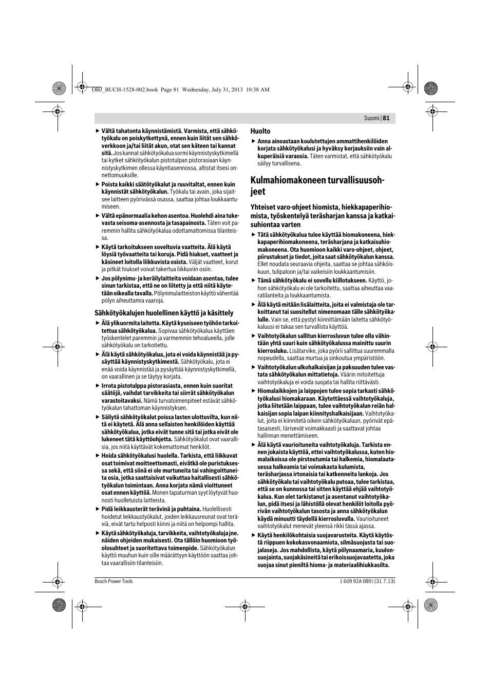 Kulmahiomakoneen turvallisuusoh- jeet | Bosch GWS 24-230 LVI Professional User Manual | Page 81 / 259