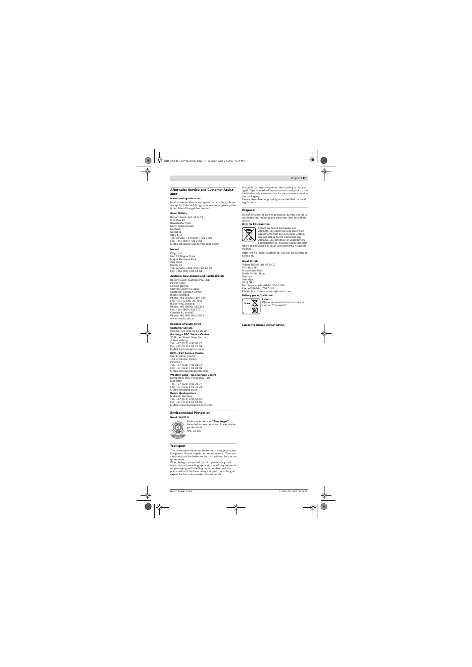 Bosch Rotak 34 LI User Manual | Page 17 / 176