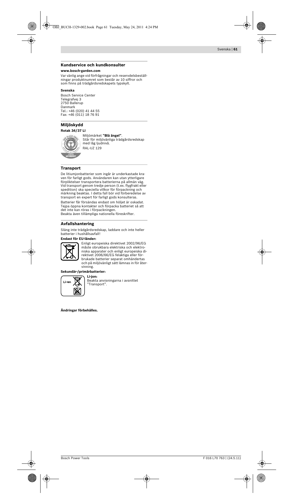 Bosch Rotak 34 LI User Manual | Page 61 / 176