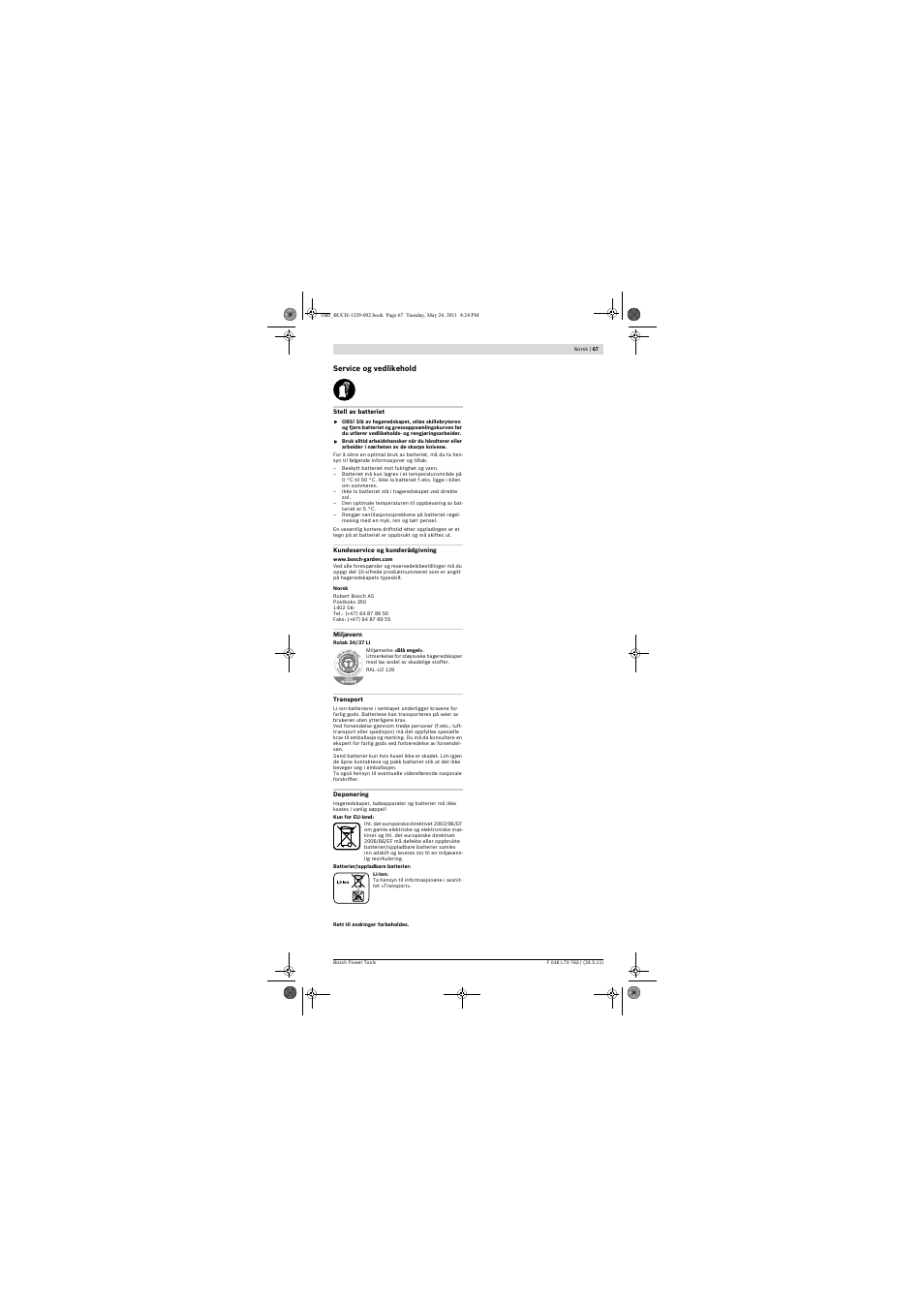 Bosch Rotak 34 LI User Manual | Page 67 / 176