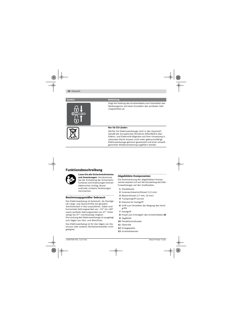 Funktionsbeschreibung | Bosch GCM 12 SD Professional User Manual | Page 16 / 620