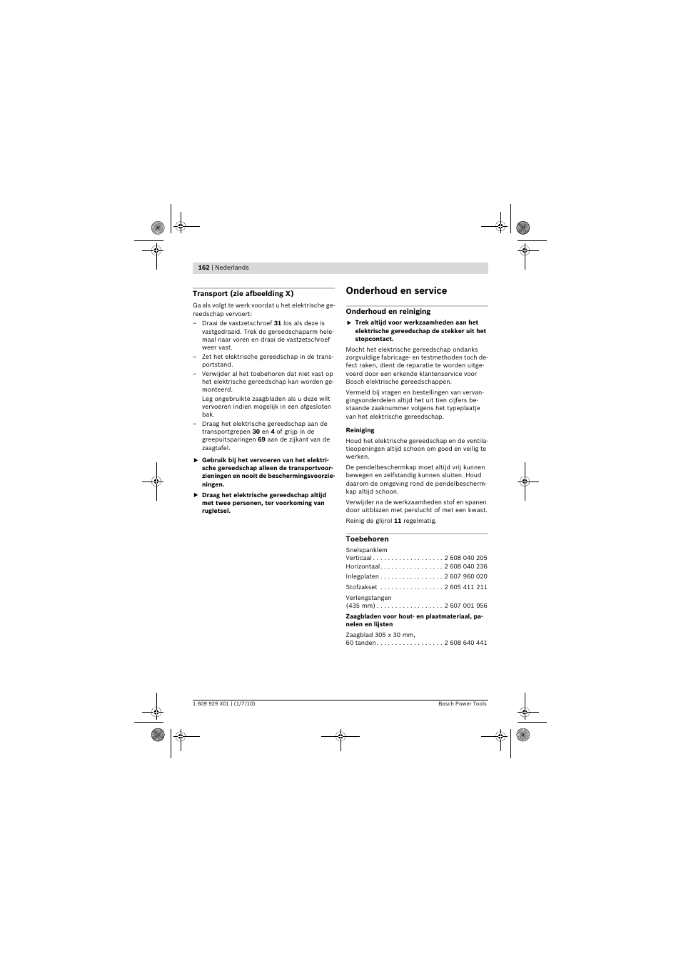 Onderhoud en service | Bosch GCM 12 SD Professional User Manual | Page 162 / 620