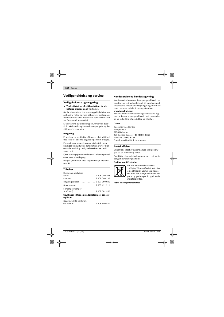 Vedligeholdelse og service | Bosch GCM 12 SD Professional User Manual | Page 182 / 620