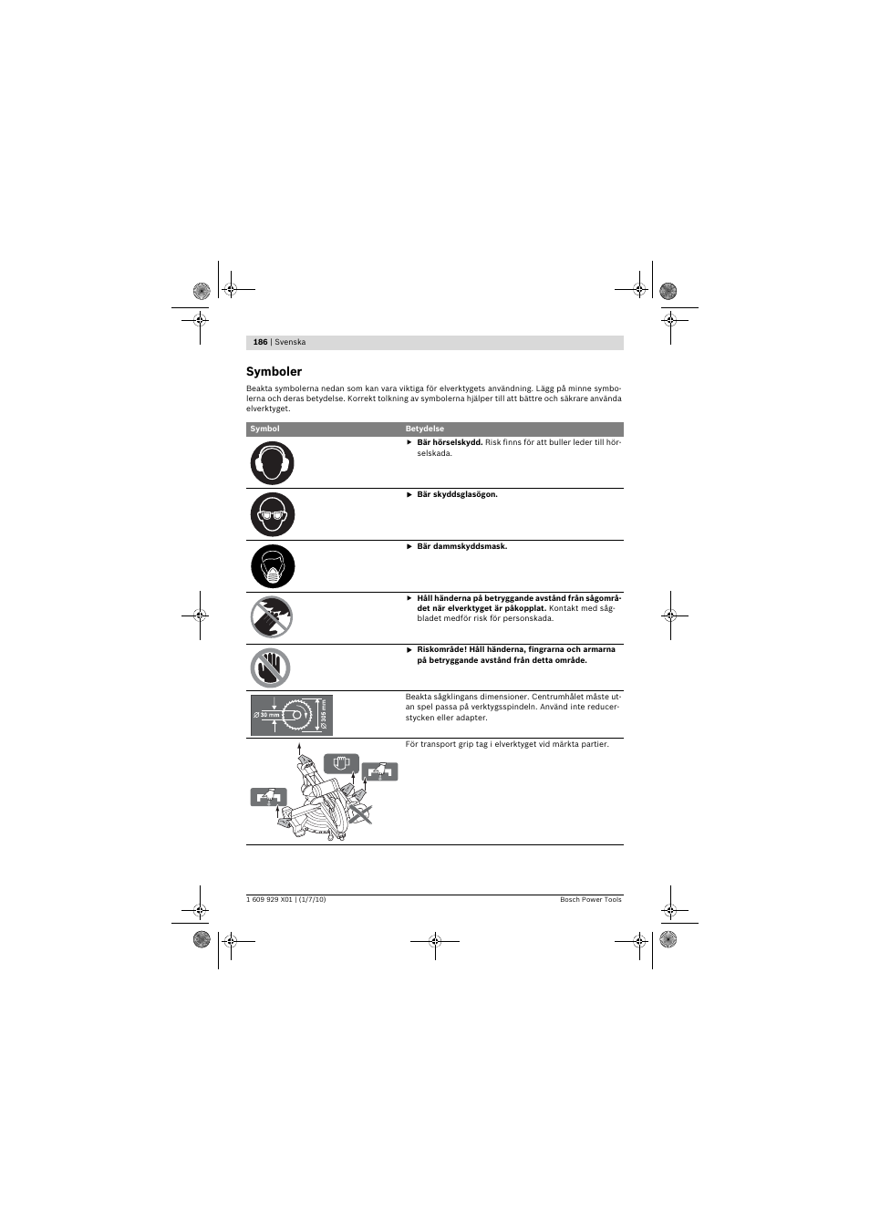 Symboler | Bosch GCM 12 SD Professional User Manual | Page 186 / 620