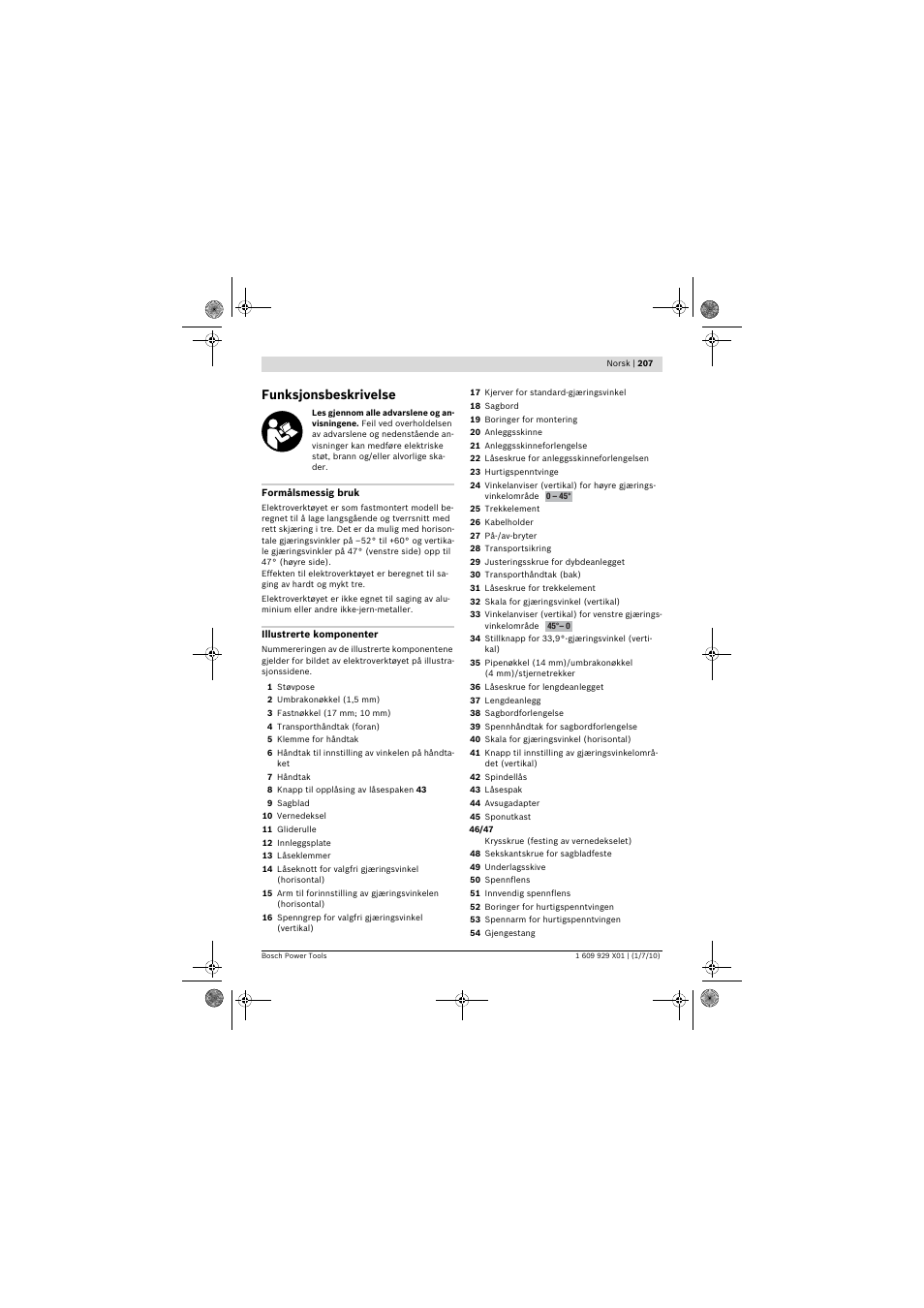 Funksjonsbeskrivelse | Bosch GCM 12 SD Professional User Manual | Page 207 / 620