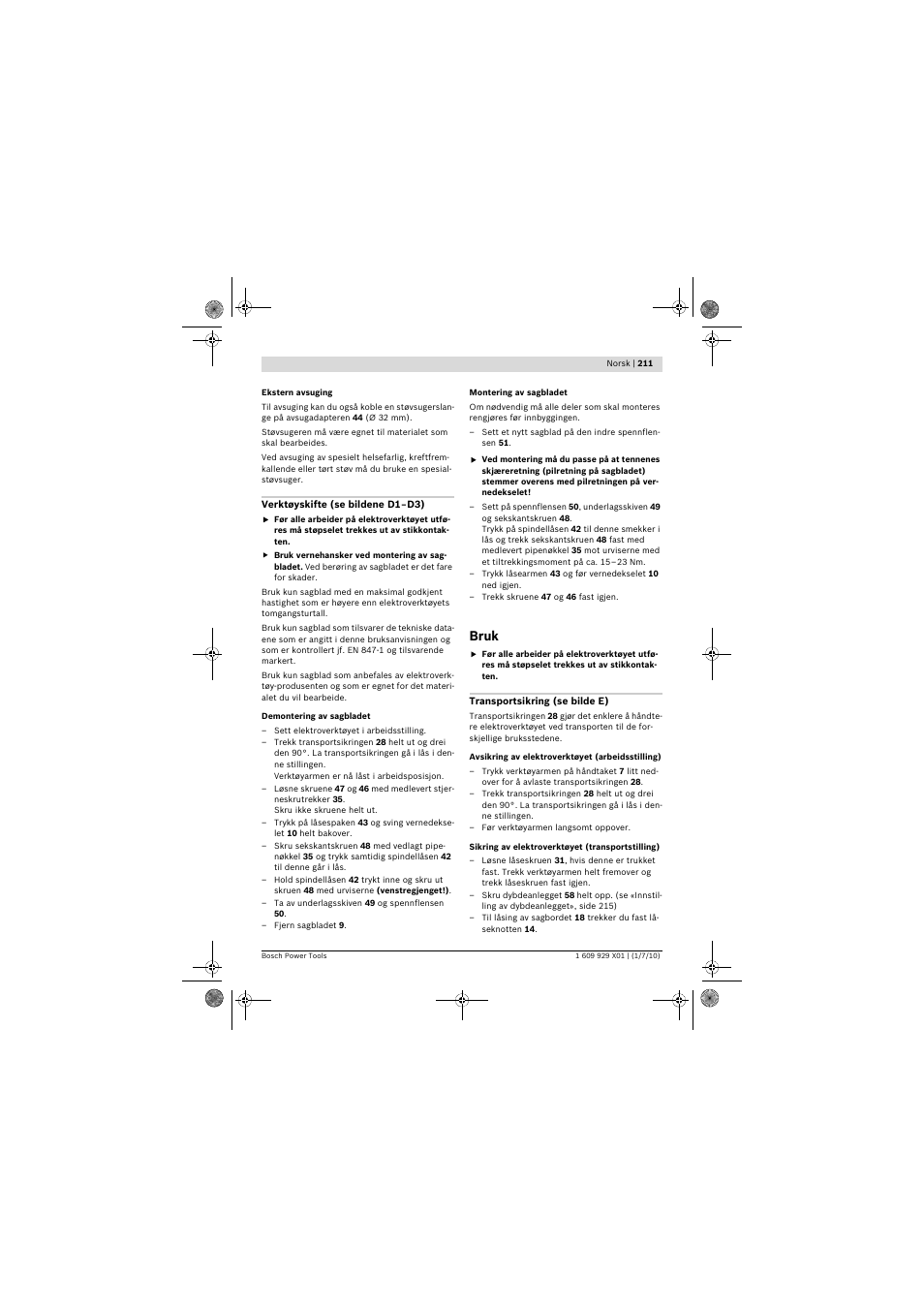 Bruk | Bosch GCM 12 SD Professional User Manual | Page 211 / 620