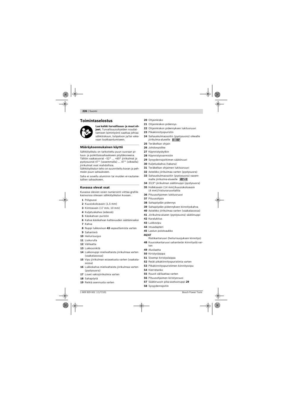 Toimintaselostus | Bosch GCM 12 SD Professional User Manual | Page 226 / 620