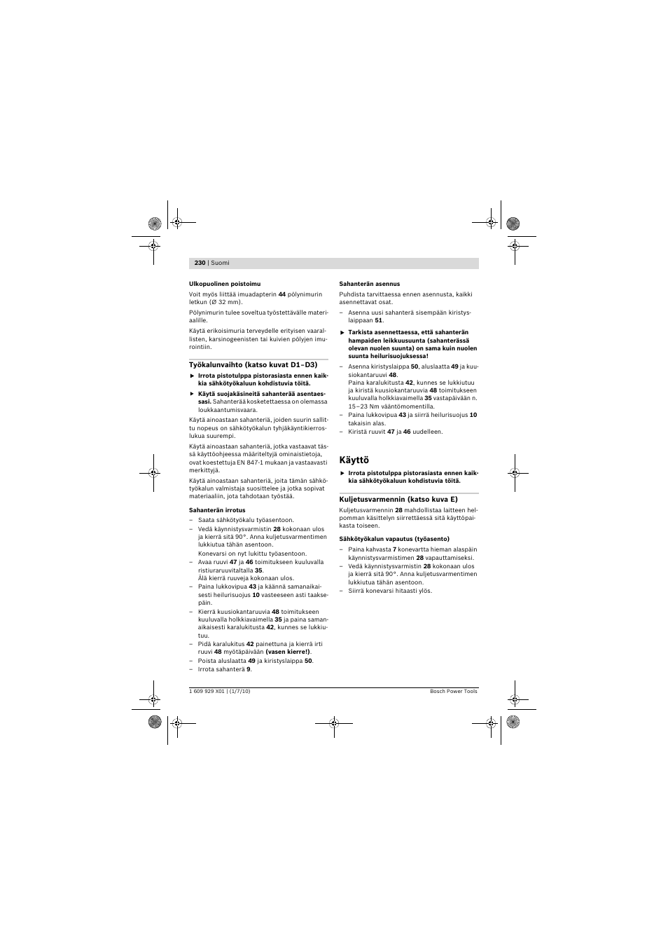 Käyttö | Bosch GCM 12 SD Professional User Manual | Page 230 / 620