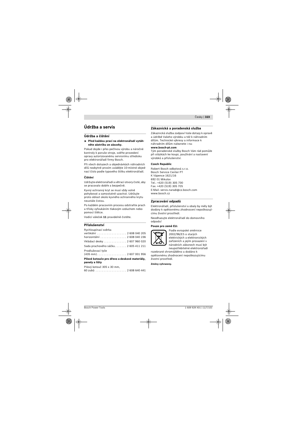 Údržba a servis | Bosch GCM 12 SD Professional User Manual | Page 323 / 620