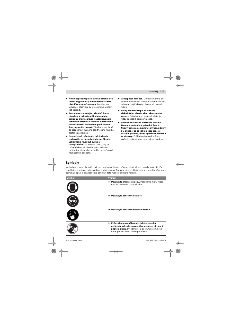 Symboly | Bosch GCM 12 SD Professional User Manual | Page 327 / 620