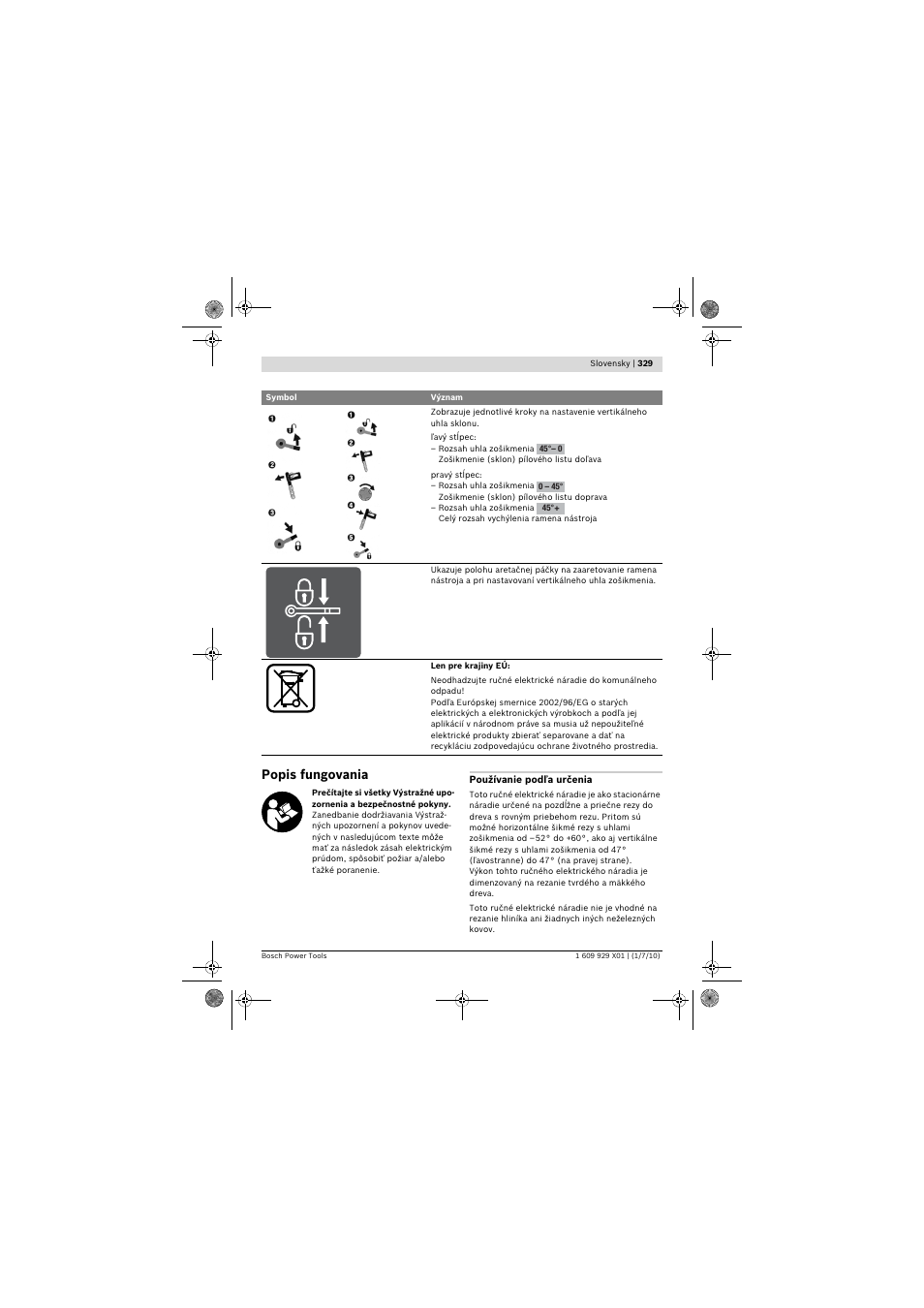 Popis fungovania | Bosch GCM 12 SD Professional User Manual | Page 329 / 620