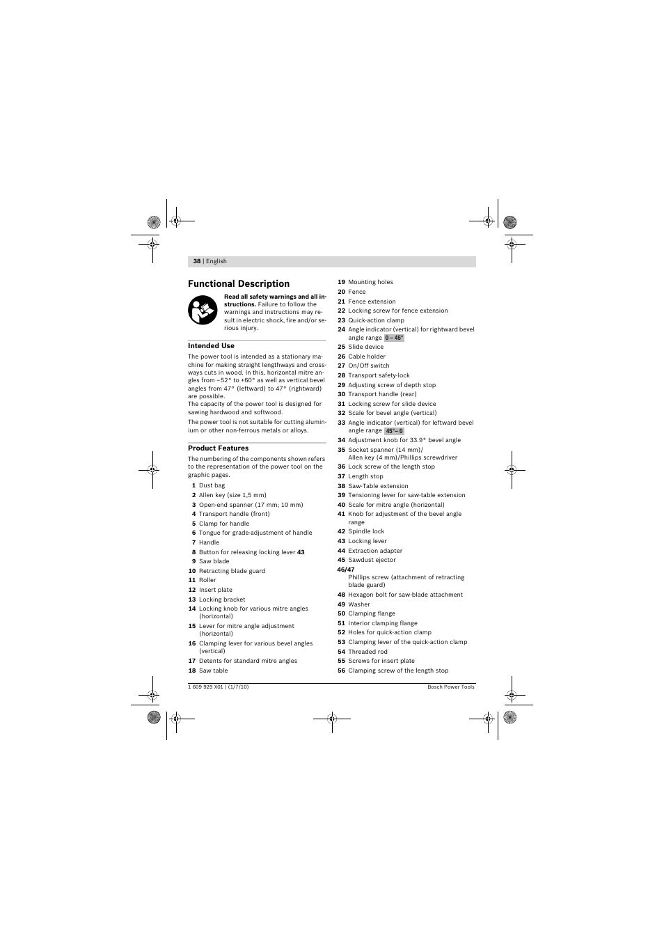 Functional description | Bosch GCM 12 SD Professional User Manual | Page 38 / 620