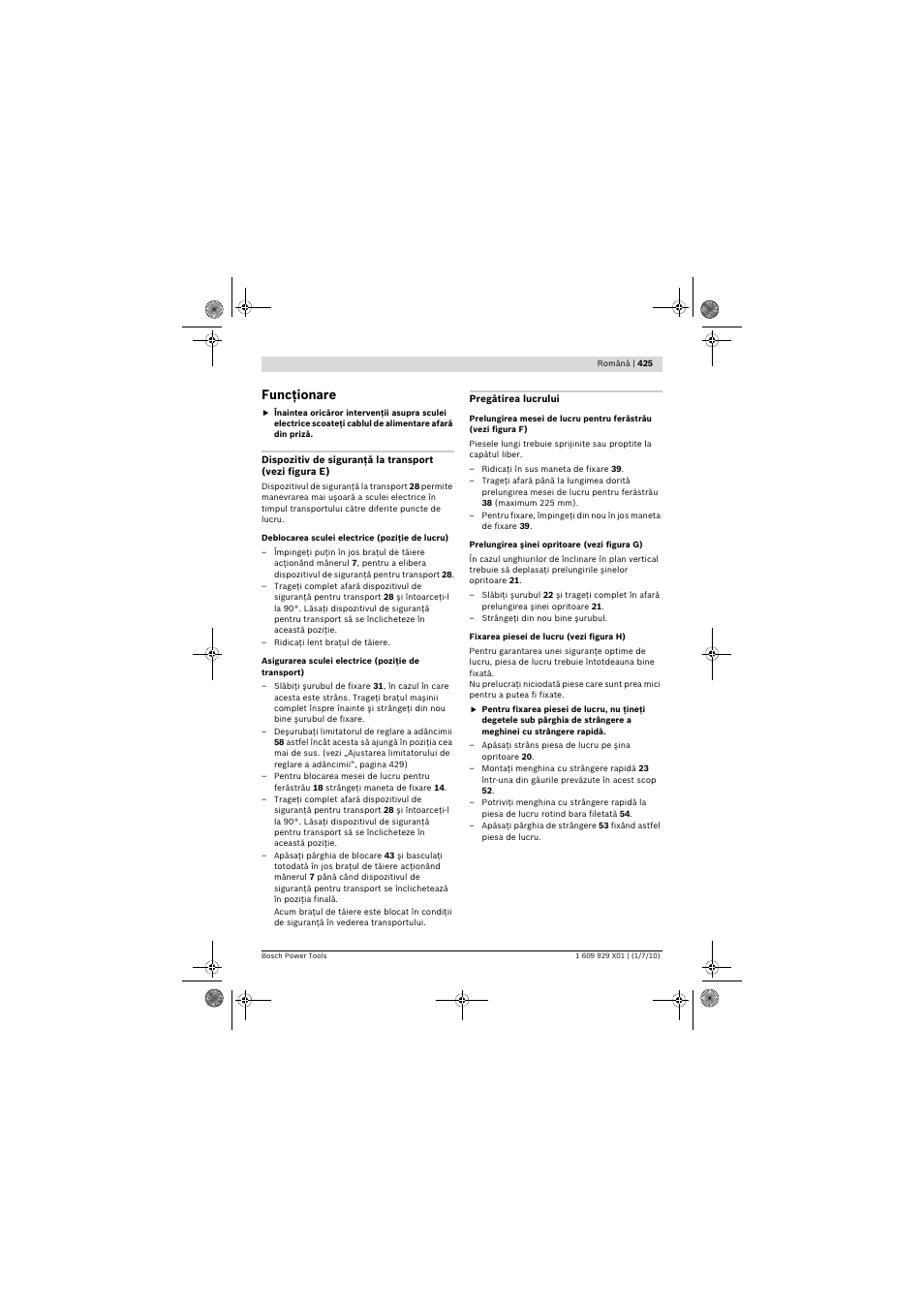 Funcţionare | Bosch GCM 12 SD Professional User Manual | Page 425 / 620