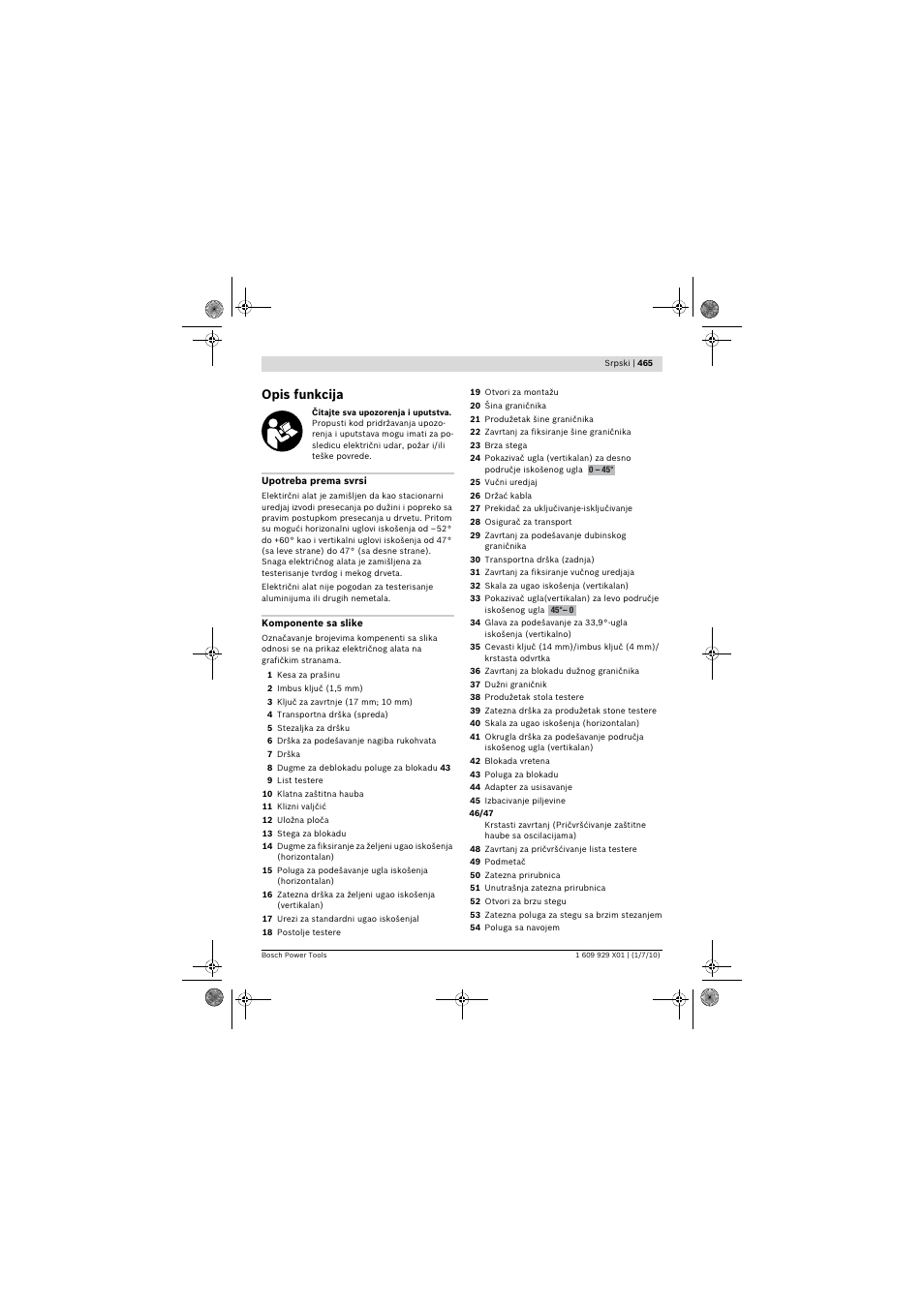 Opis funkcija | Bosch GCM 12 SD Professional User Manual | Page 465 / 620