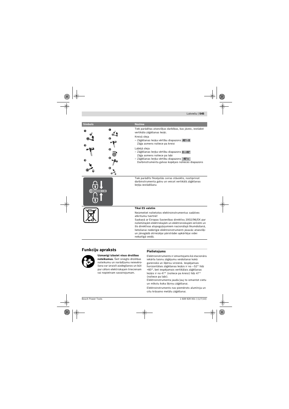 Funkciju apraksts | Bosch GCM 12 SD Professional User Manual | Page 545 / 620