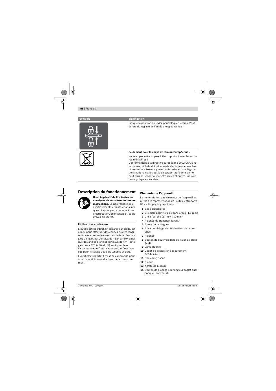 Description du fonctionnement | Bosch GCM 12 SD Professional User Manual | Page 58 / 620