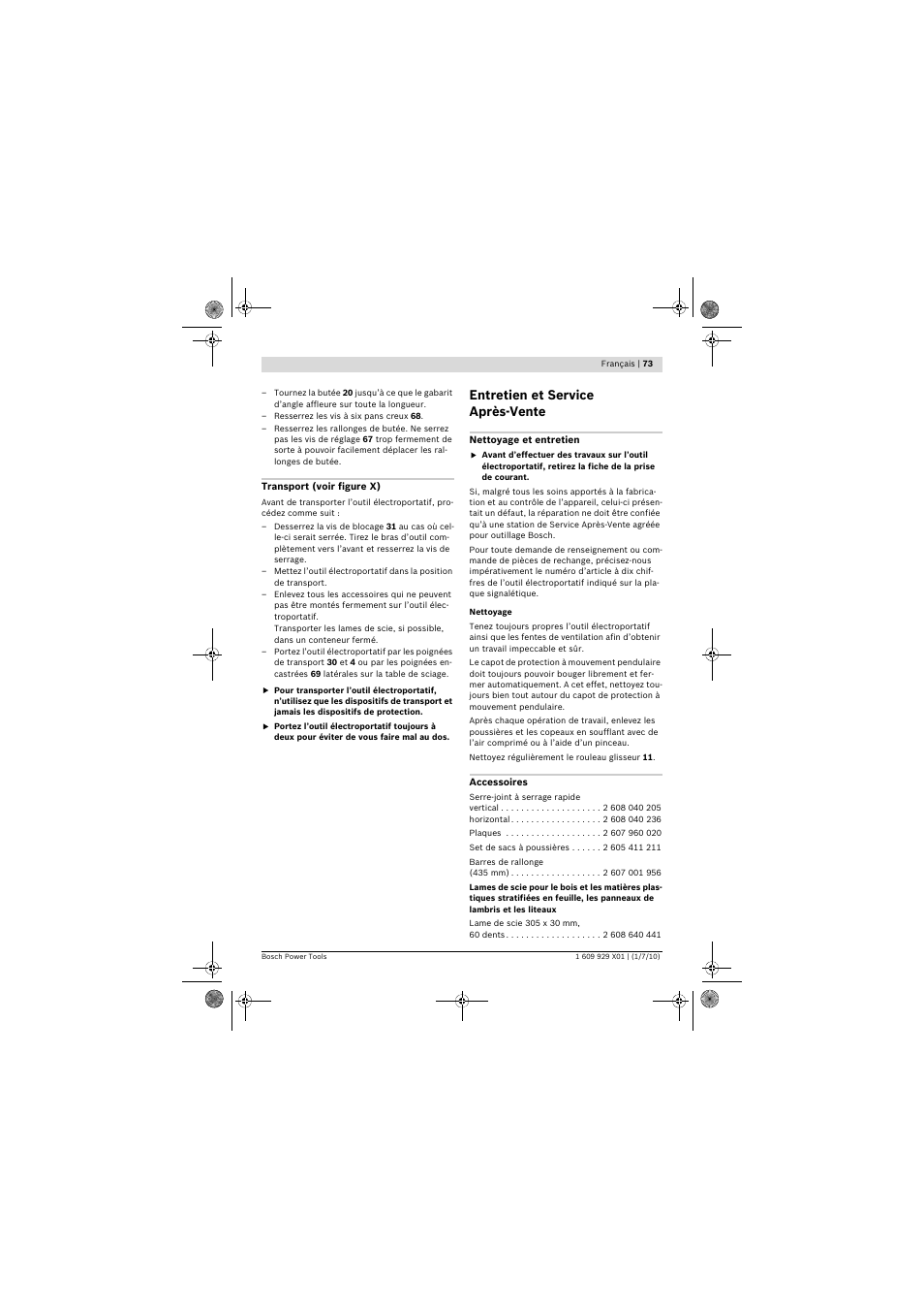 Entretien et service après-vente | Bosch GCM 12 SD Professional User Manual | Page 73 / 620