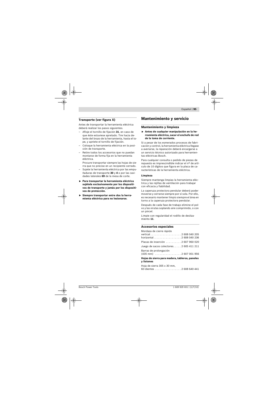 Mantenimiento y servicio | Bosch GCM 12 SD Professional User Manual | Page 95 / 620