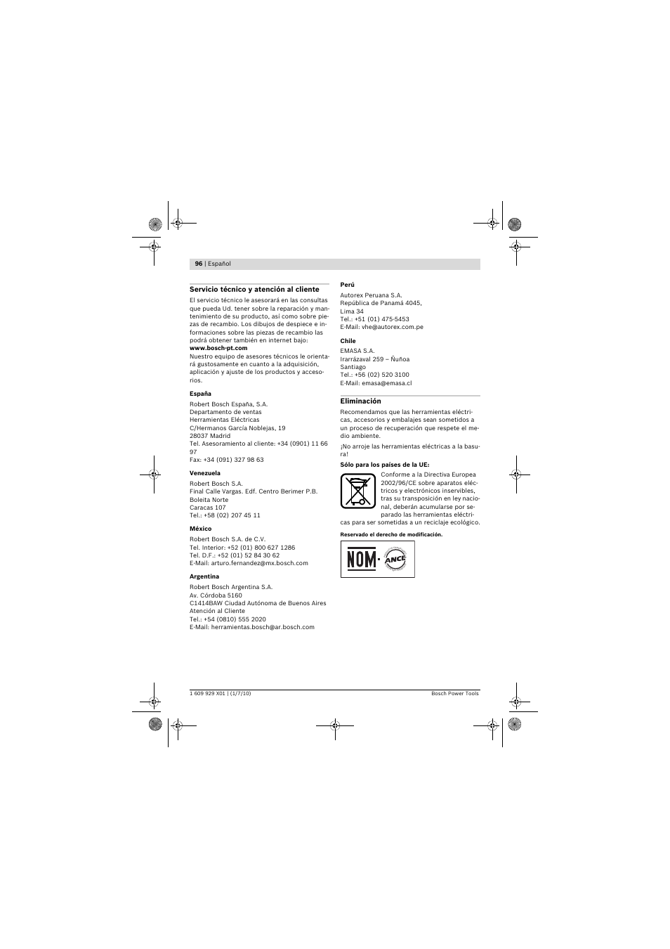 Servicio técnico y atención al cliente, Eliminación | Bosch GCM 12 SD Professional User Manual | Page 96 / 620