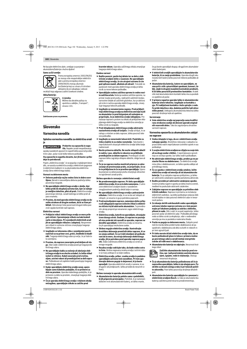 Slovensko, Varnostna navodila | Bosch GSK 18 V-LI Professional User Manual | Page 102 / 130