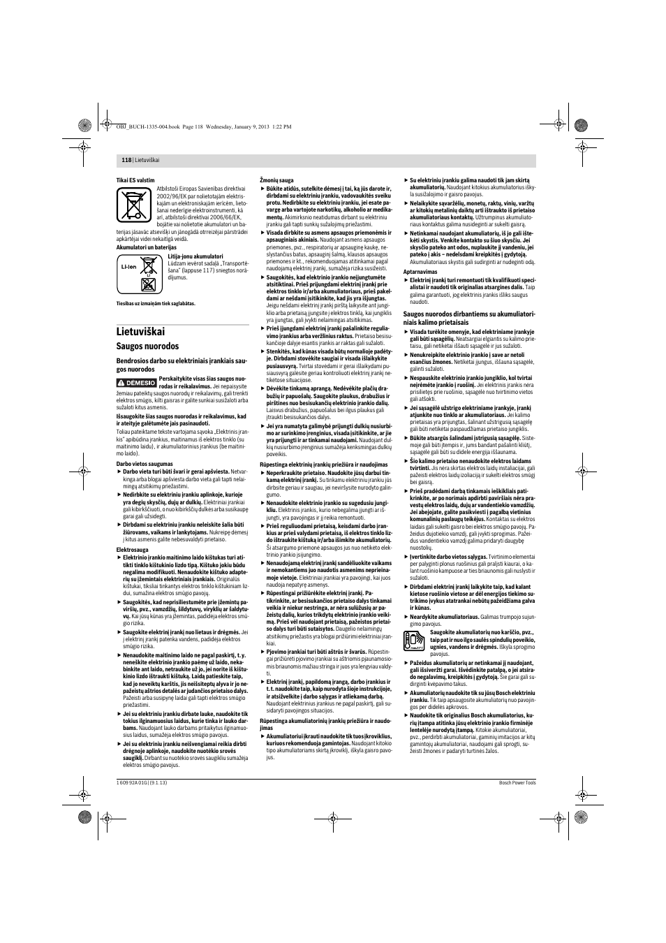 Lietuviškai, Saugos nuorodos | Bosch GSK 18 V-LI Professional User Manual | Page 118 / 130