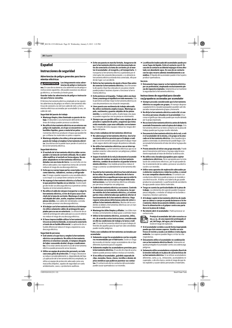 Español, Instrucciones de seguridad | Bosch GSK 18 V-LI Professional User Manual | Page 20 / 130