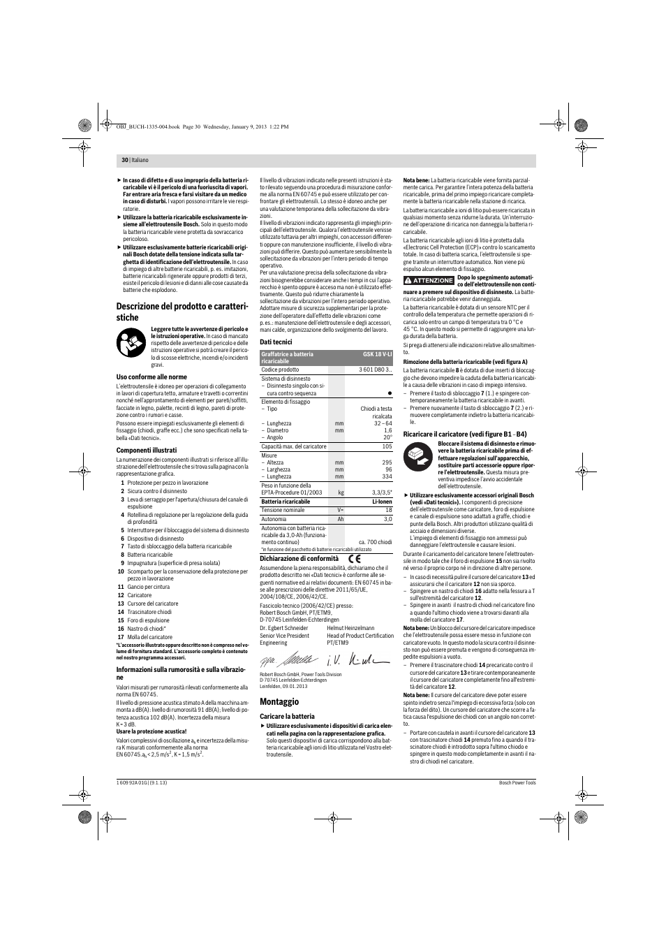 Descrizione del prodotto e caratteri- stiche, Montaggio | Bosch GSK 18 V-LI Professional User Manual | Page 30 / 130