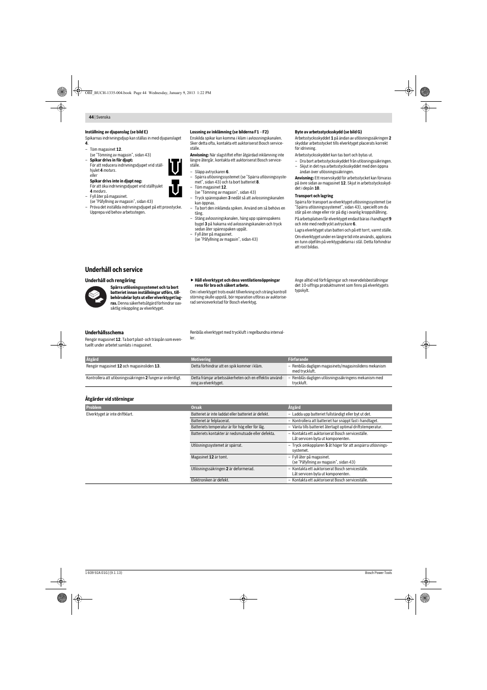 Underhåll och service | Bosch GSK 18 V-LI Professional User Manual | Page 44 / 130