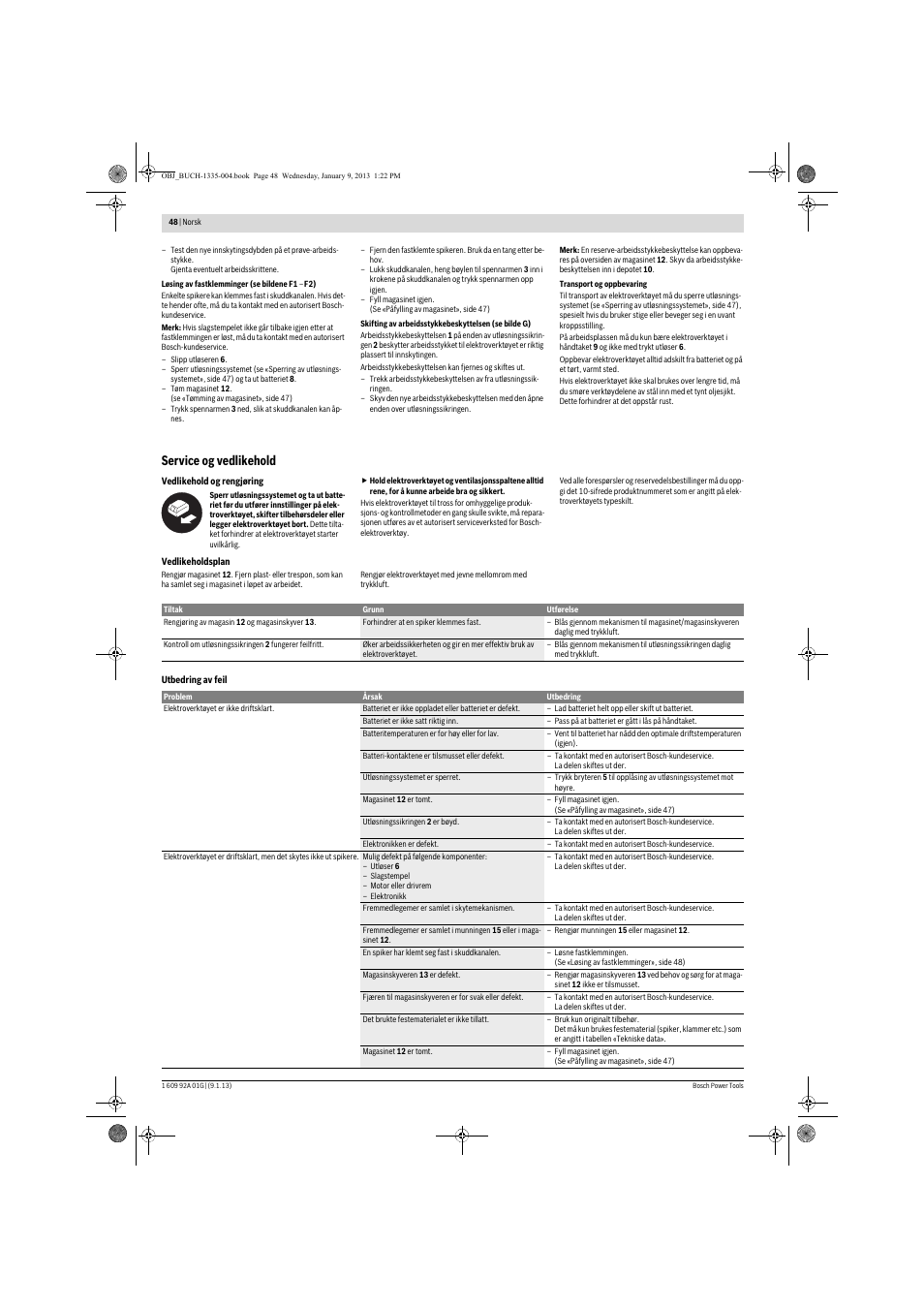 Service og vedlikehold | Bosch GSK 18 V-LI Professional User Manual | Page 48 / 130