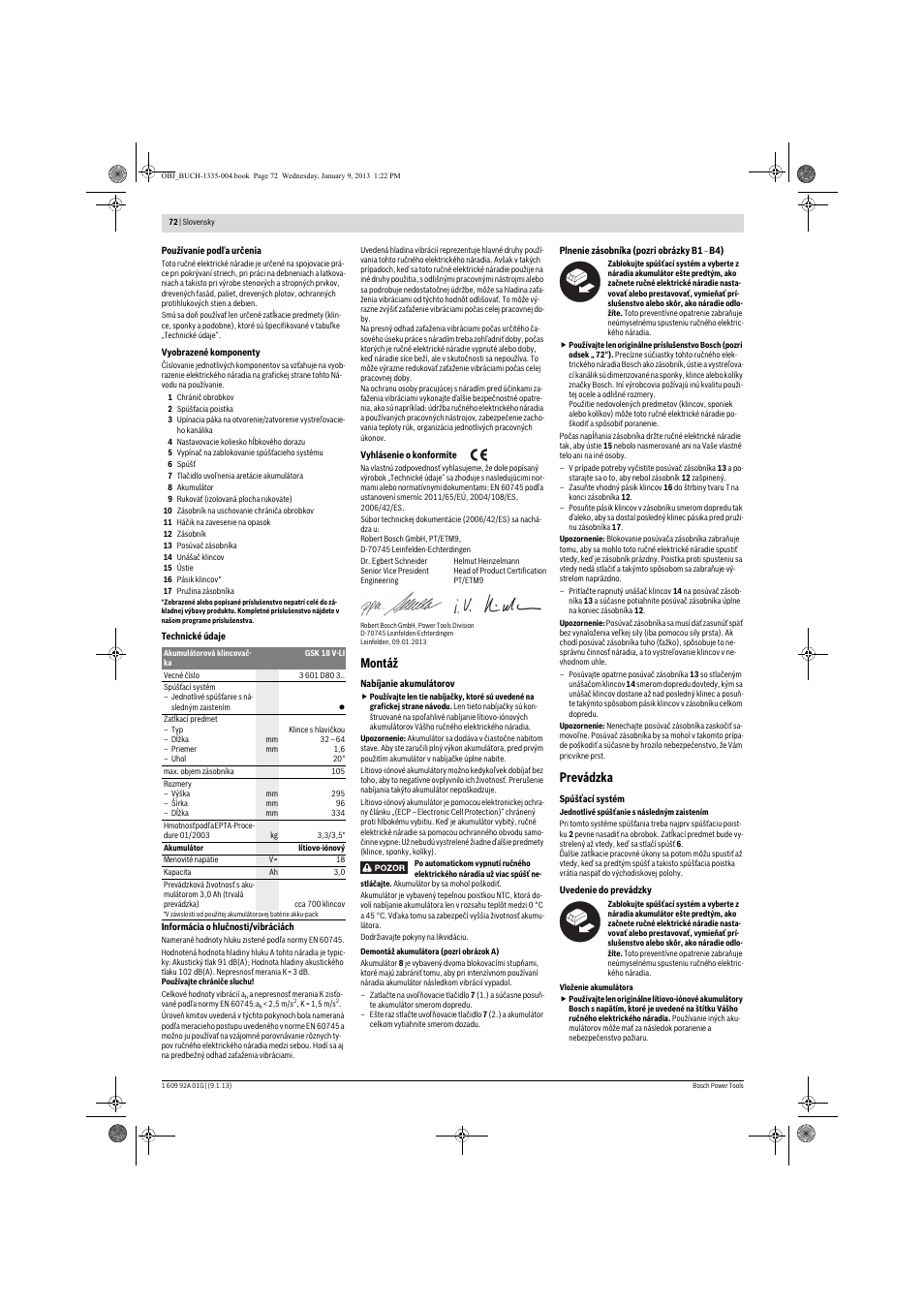 Montáž, Prevádzka | Bosch GSK 18 V-LI Professional User Manual | Page 72 / 130