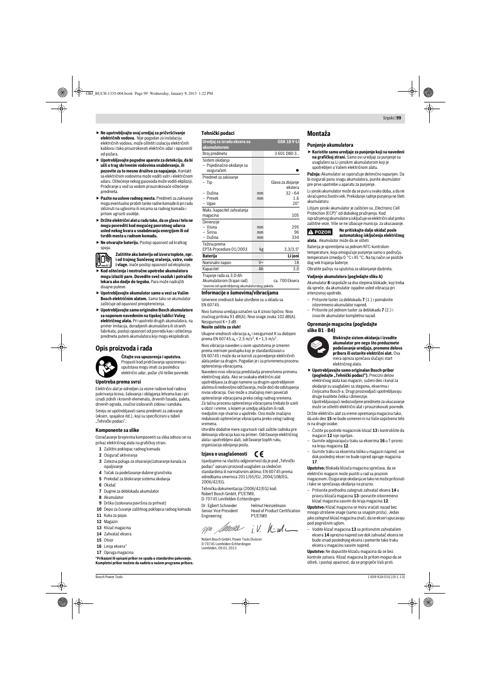 Opis proizvoda i rada, Montaža | Bosch GSK 18 V-LI Professional User Manual | Page 99 / 130