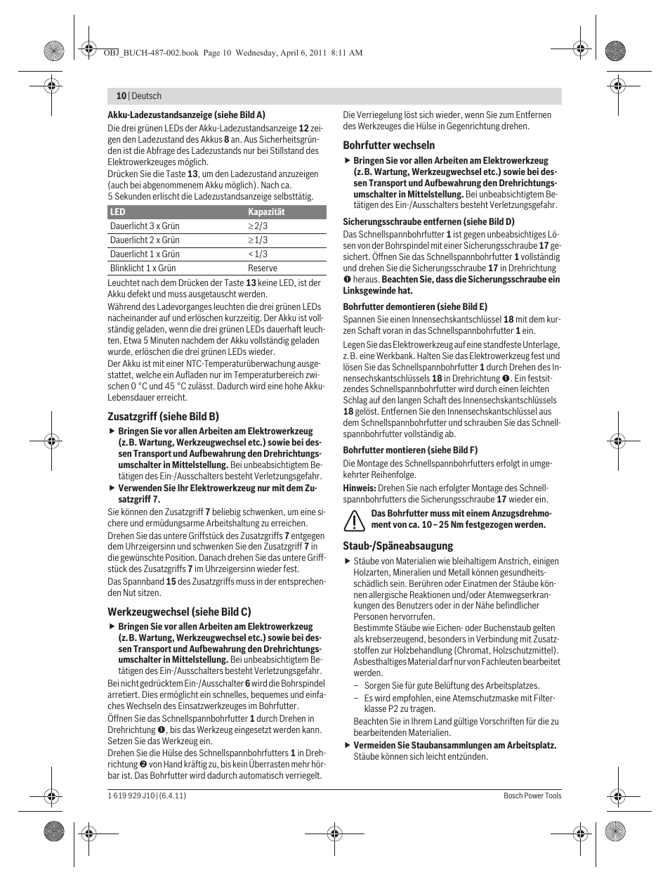 Bosch GSR 36 V-LI Professional User Manual | Page 10 / 217