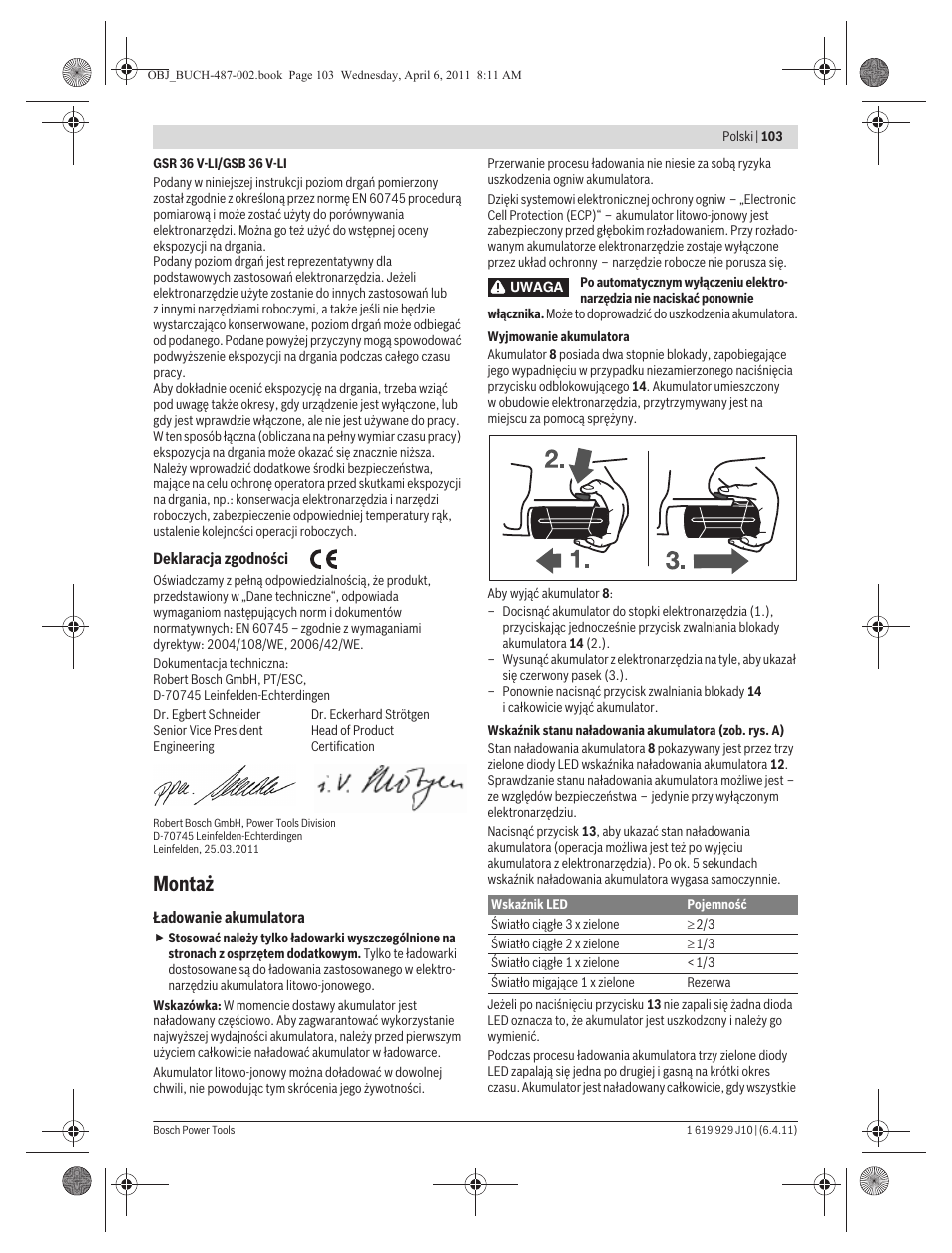 Montaż | Bosch GSR 36 V-LI Professional User Manual | Page 103 / 217