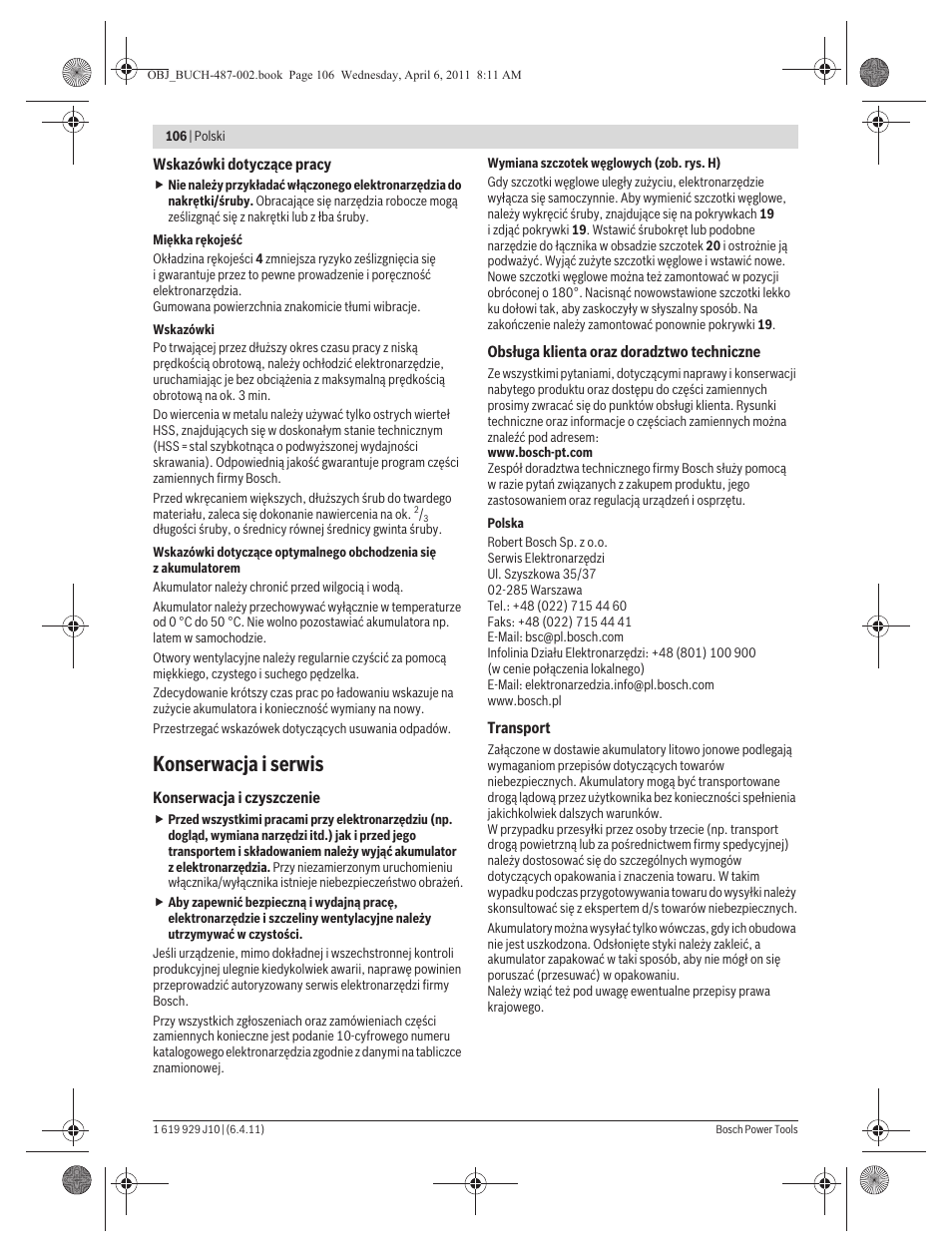 Konserwacja i serwis | Bosch GSR 36 V-LI Professional User Manual | Page 106 / 217