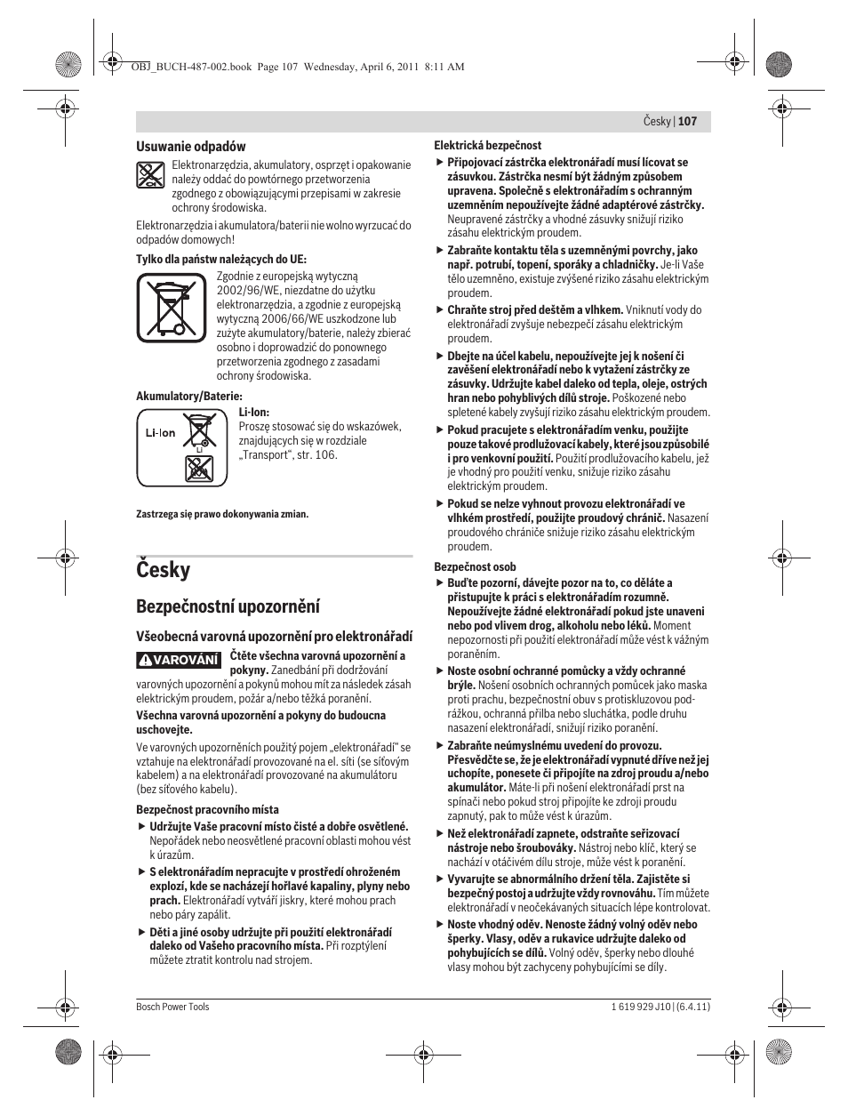 Česky, Bezpečnostní upozornění | Bosch GSR 36 V-LI Professional User Manual | Page 107 / 217