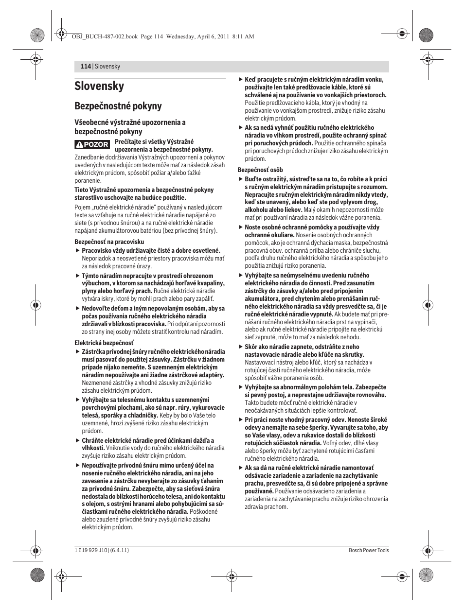 Slovensky, Bezpečnostné pokyny | Bosch GSR 36 V-LI Professional User Manual | Page 114 / 217