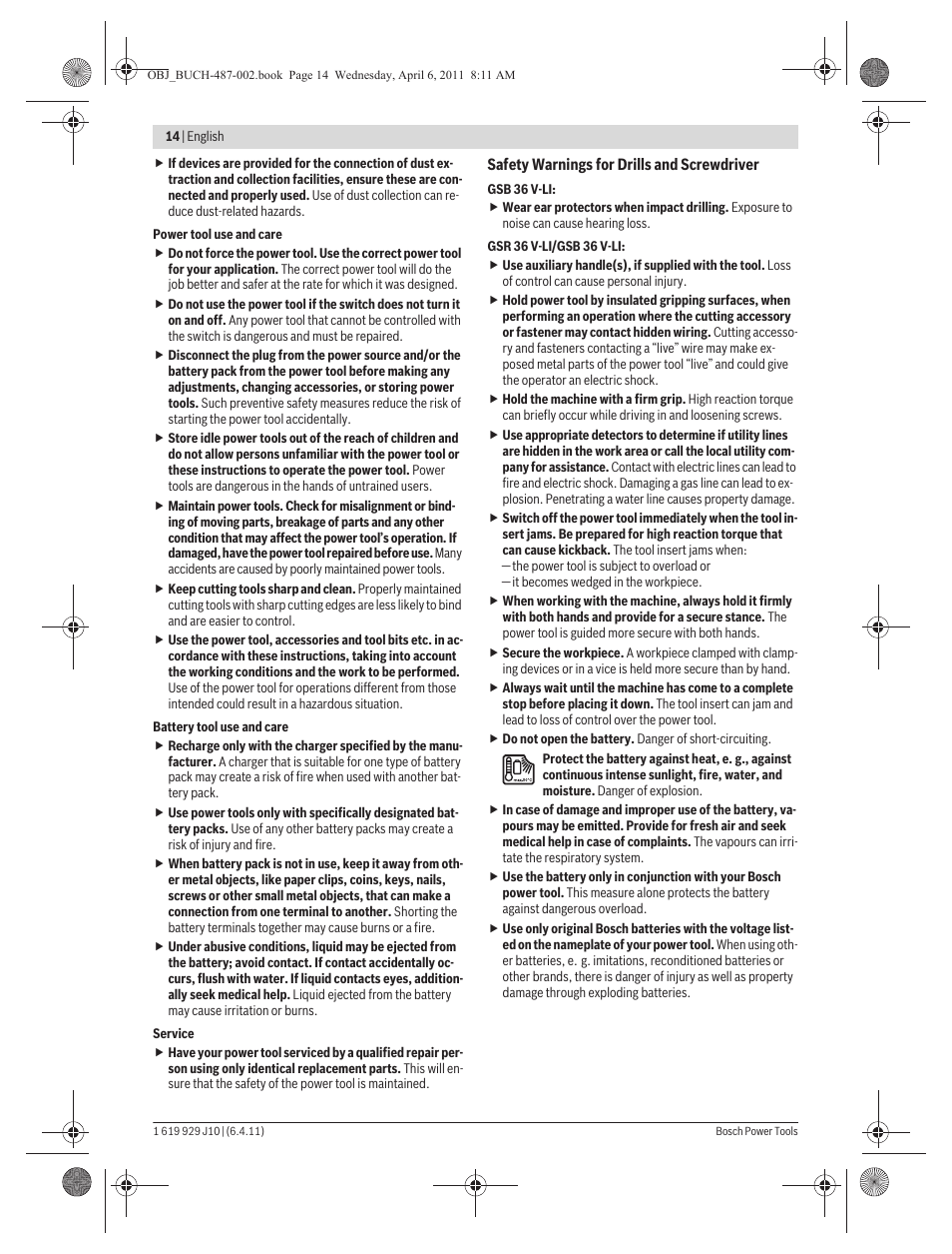 Bosch GSR 36 V-LI Professional User Manual | Page 14 / 217