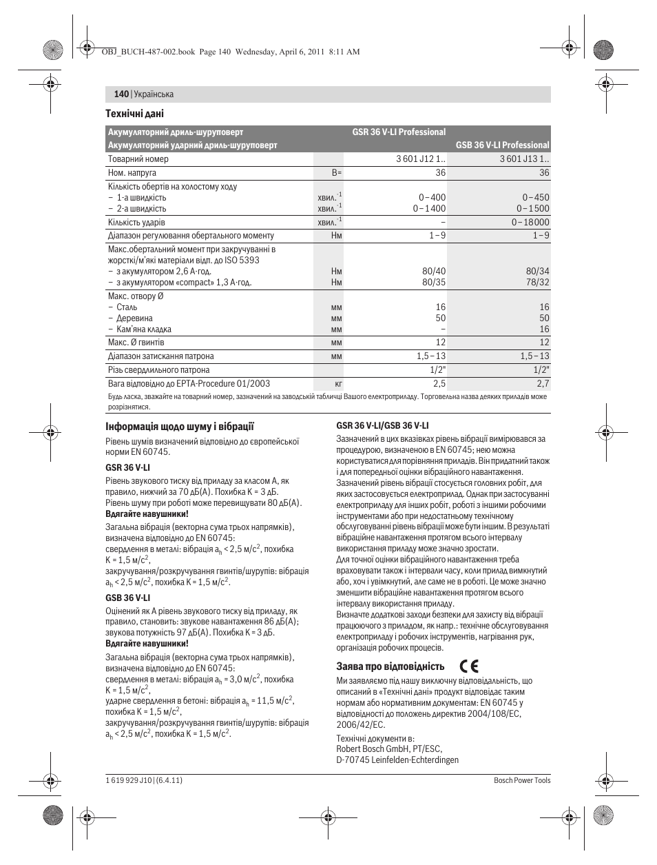 Bosch GSR 36 V-LI Professional User Manual | Page 140 / 217