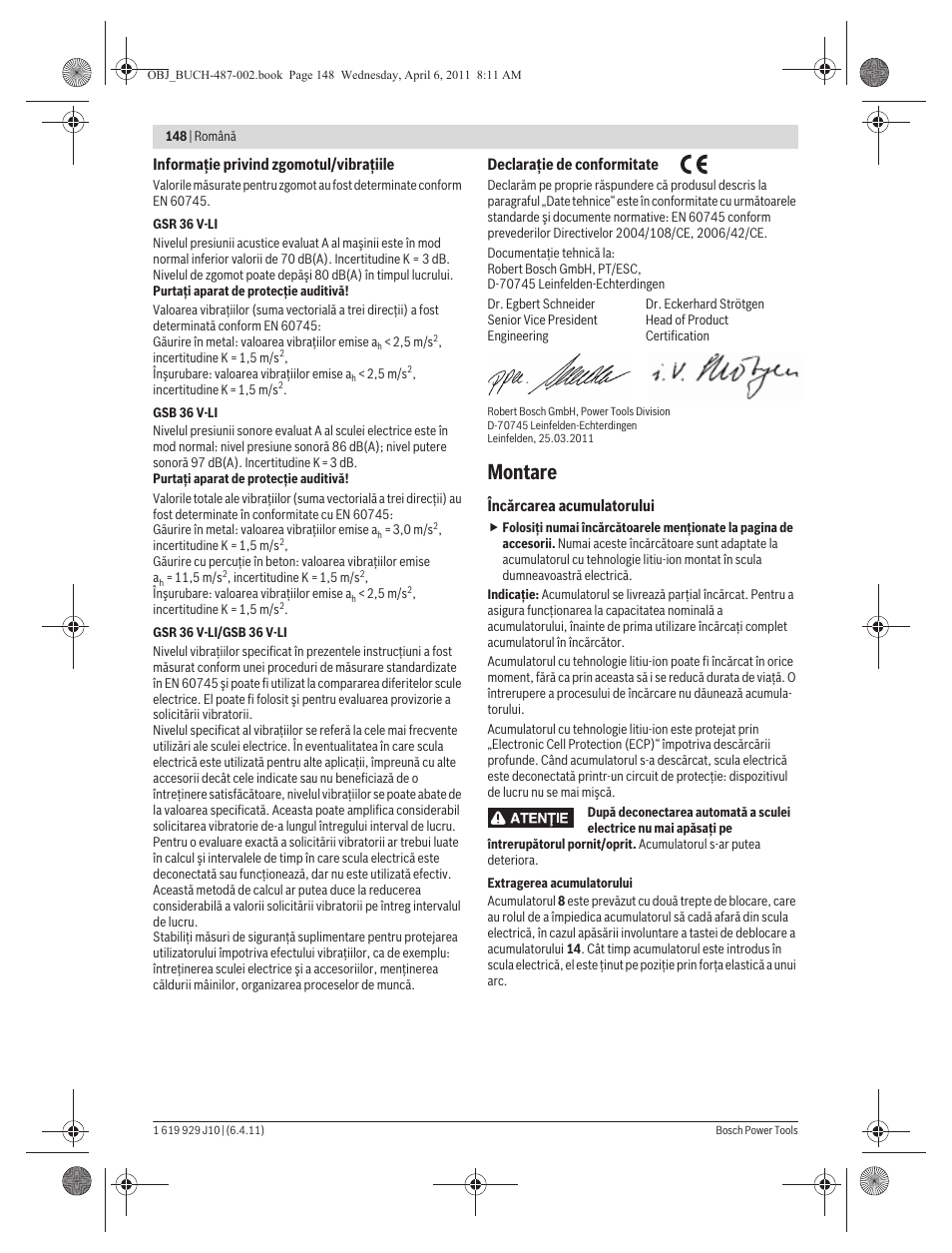 Montare | Bosch GSR 36 V-LI Professional User Manual | Page 148 / 217