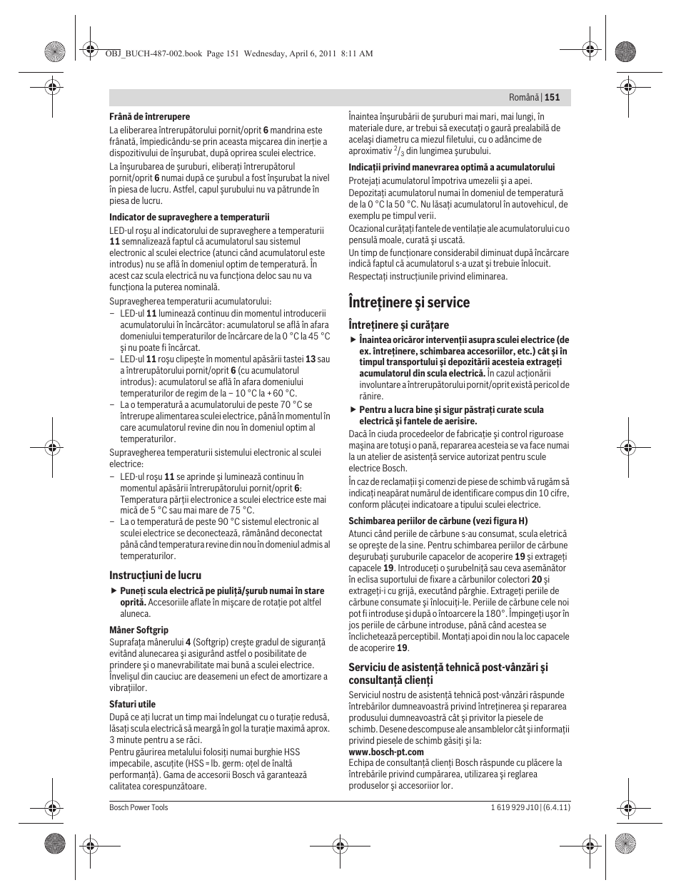 Întreţinere şi service | Bosch GSR 36 V-LI Professional User Manual | Page 151 / 217