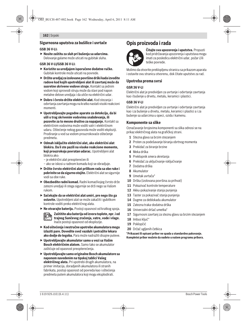 Opis proizvoda i rada | Bosch GSR 36 V-LI Professional User Manual | Page 162 / 217
