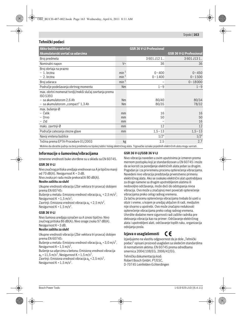 Bosch GSR 36 V-LI Professional User Manual | Page 163 / 217