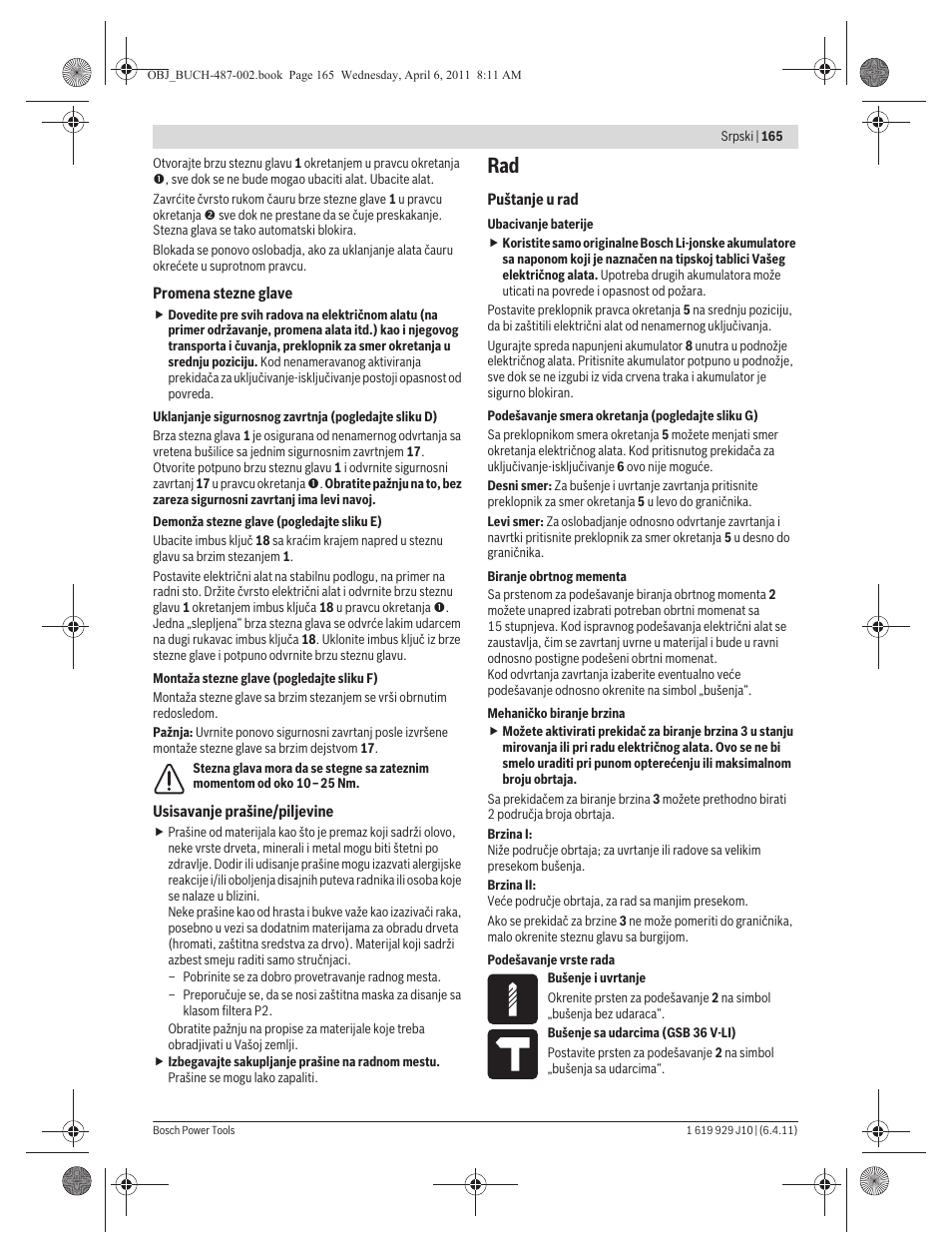 Bosch GSR 36 V-LI Professional User Manual | Page 165 / 217