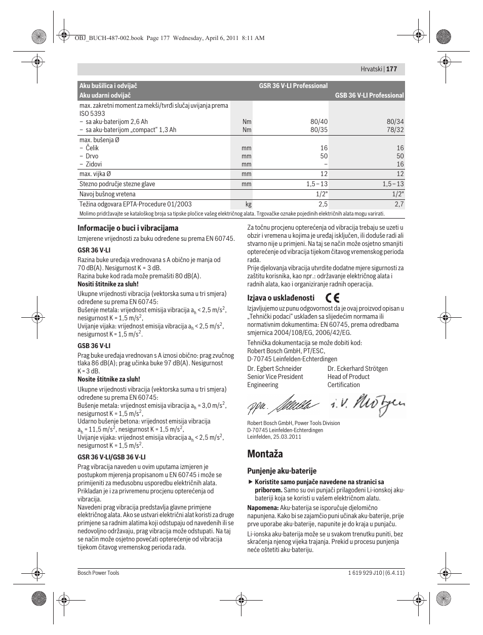 Montaža | Bosch GSR 36 V-LI Professional User Manual | Page 177 / 217