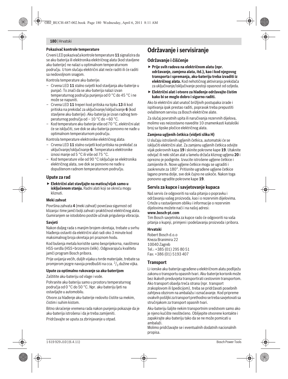 Održavanje i servisiranje | Bosch GSR 36 V-LI Professional User Manual | Page 180 / 217