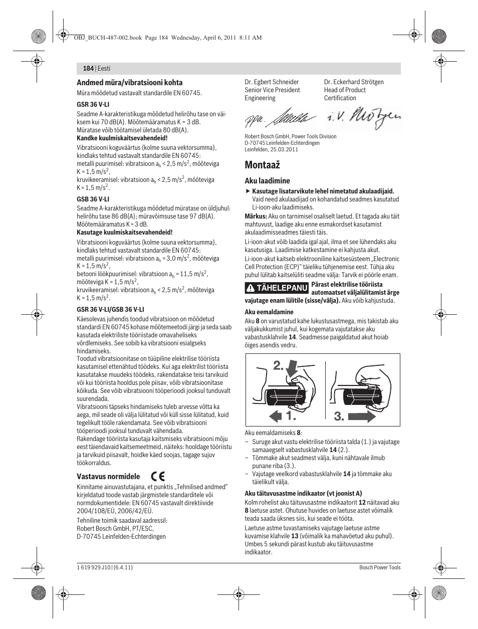 Montaaž, Tähelepanu | Bosch GSR 36 V-LI Professional User Manual | Page 184 / 217