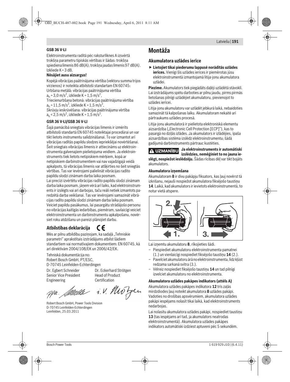 Montāža | Bosch GSR 36 V-LI Professional User Manual | Page 191 / 217