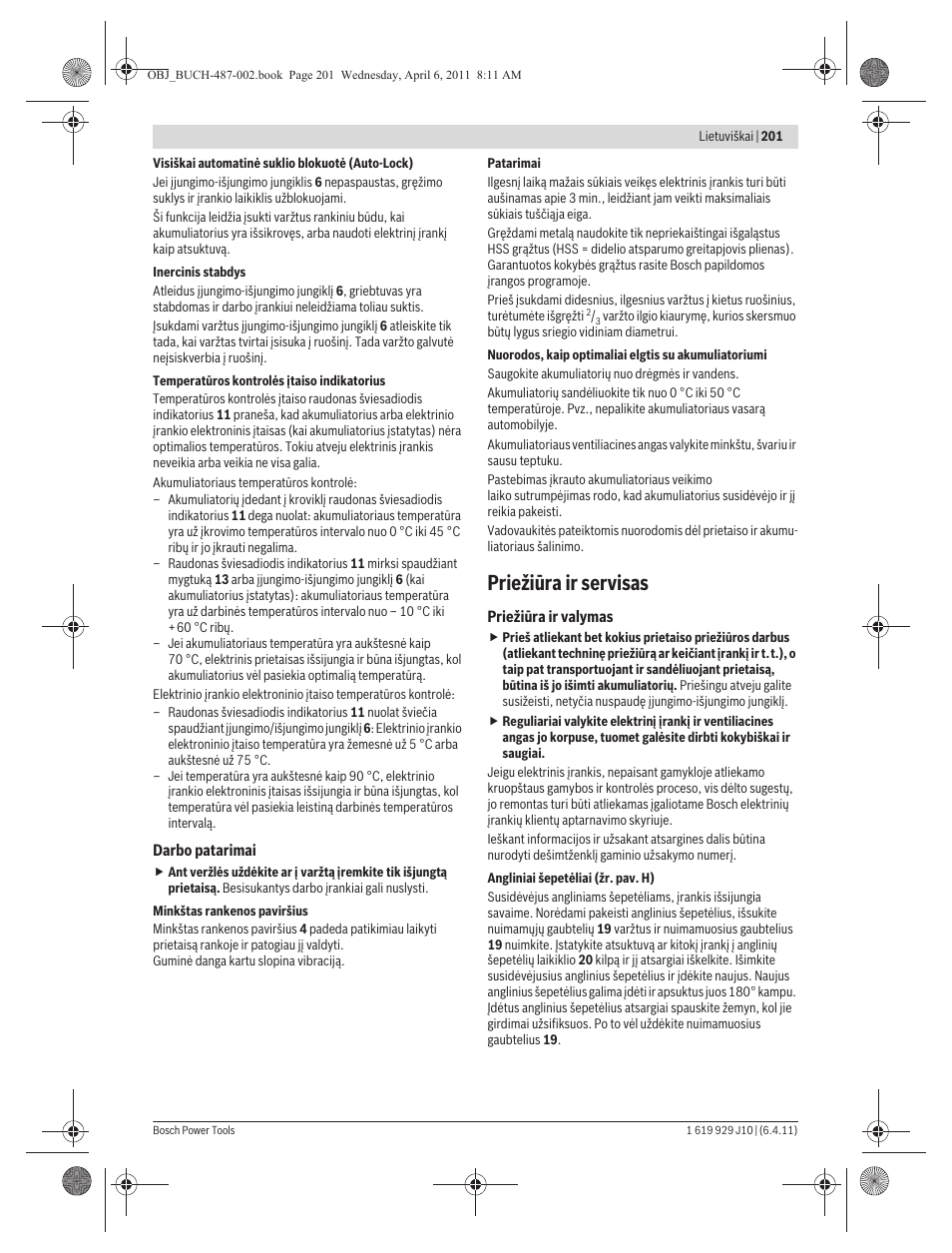 Priežiūra ir servisas | Bosch GSR 36 V-LI Professional User Manual | Page 201 / 217