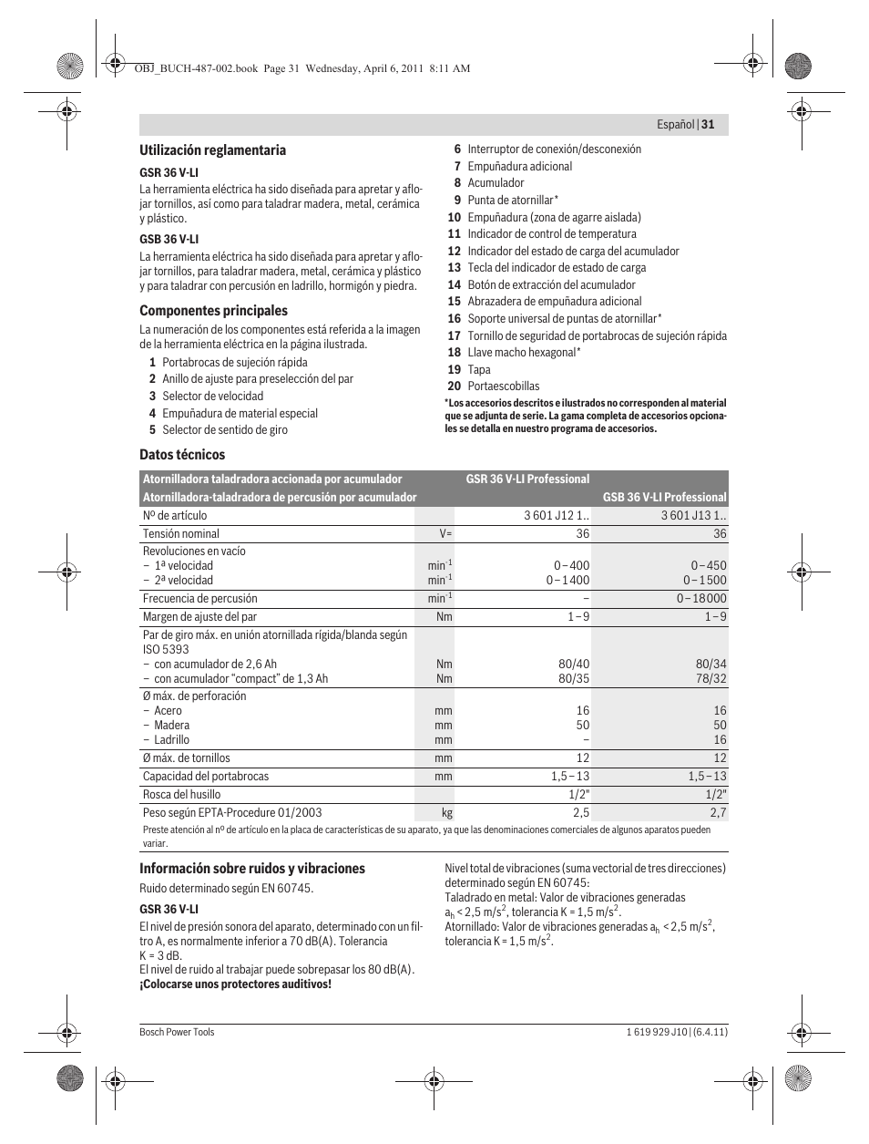 Bosch GSR 36 V-LI Professional User Manual | Page 31 / 217