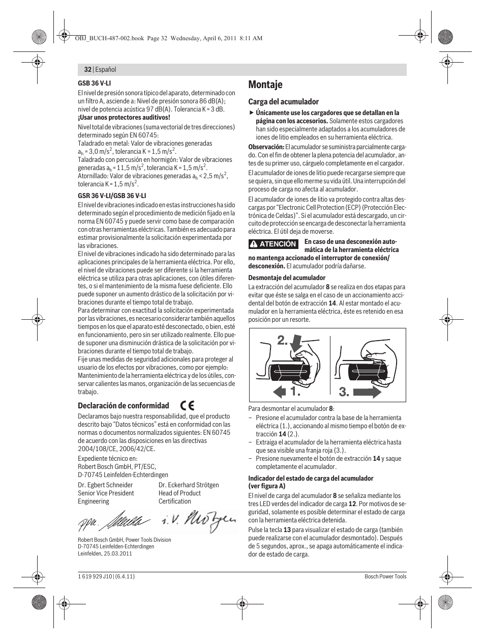 Montaje | Bosch GSR 36 V-LI Professional User Manual | Page 32 / 217